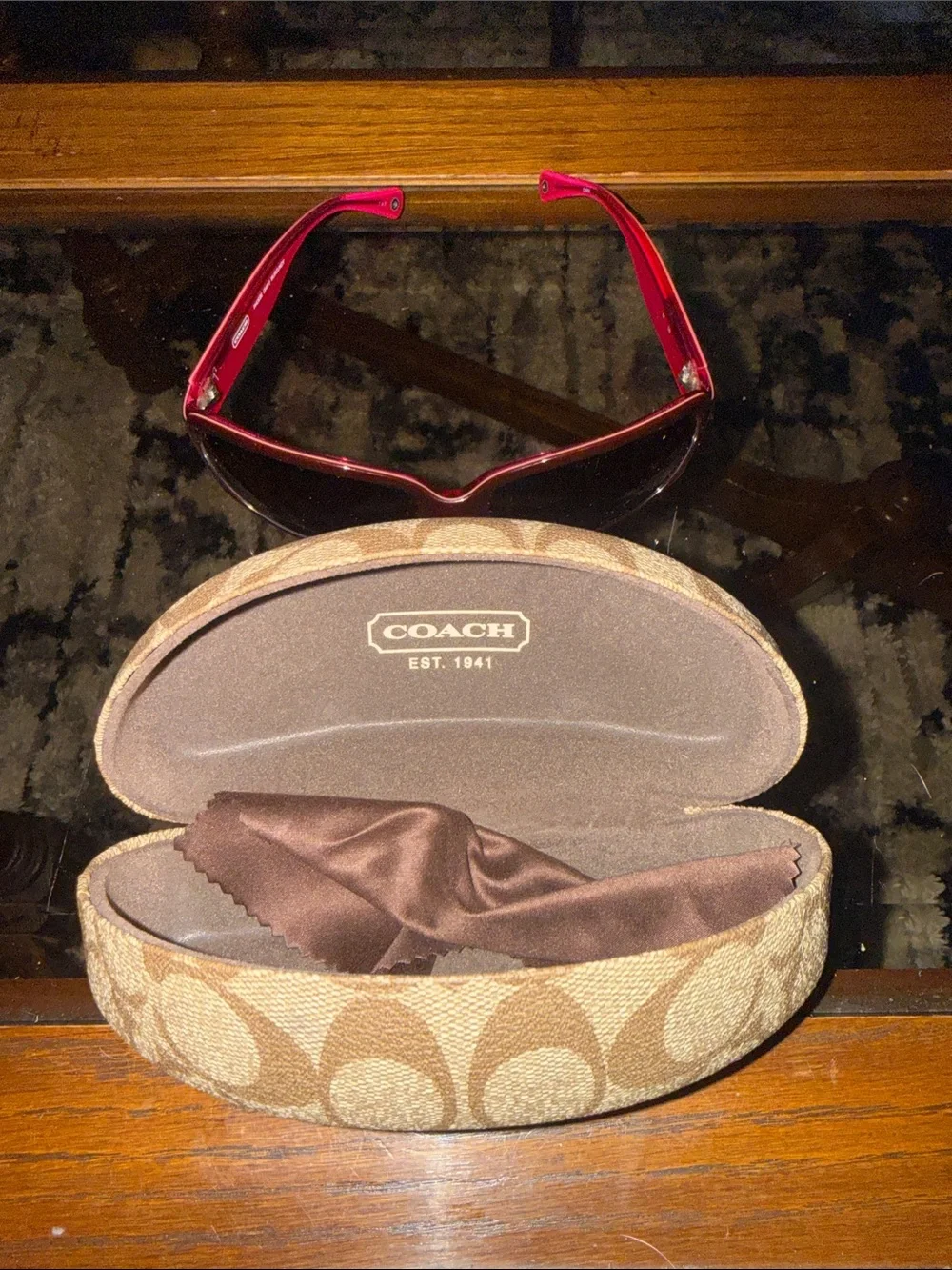 Coach Women's Burgundy Sunglasses with Beige Signature Case